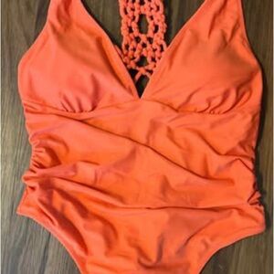 Cupshe Orange One-Piece Swimsuit with Crochet Back. NWT